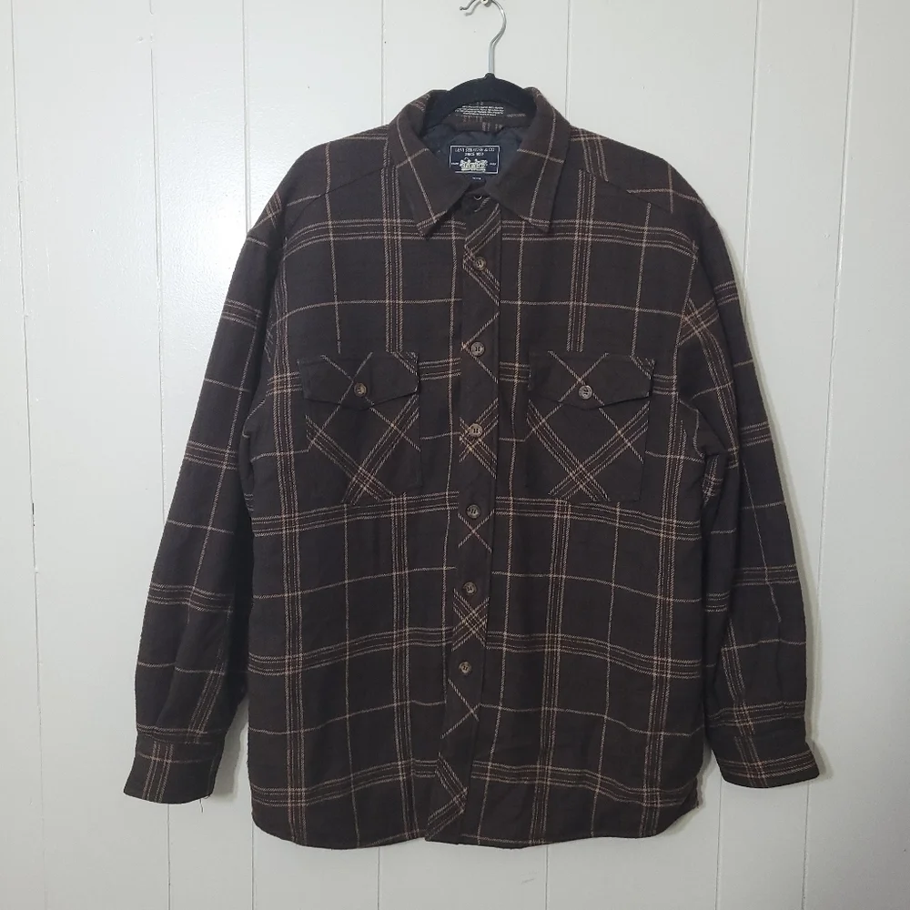 Levi Strauss &Co Mens Flannel Shirt Jacket Brown Plaid Quilt Lining Size M
